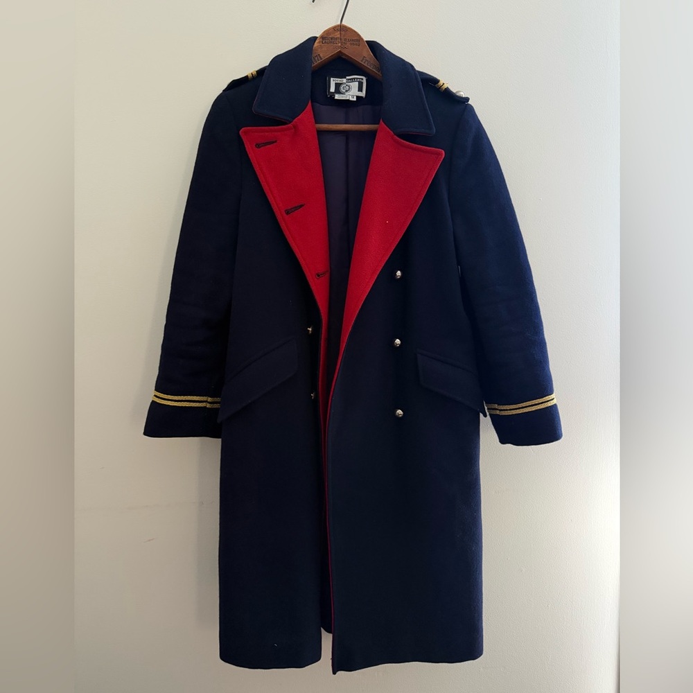 Vintage Navy and Red Double-Breasted Military Coat